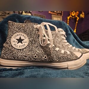Black and White Granite Sequin Sparkle Pop Punk Converse Rockabilly High Tops